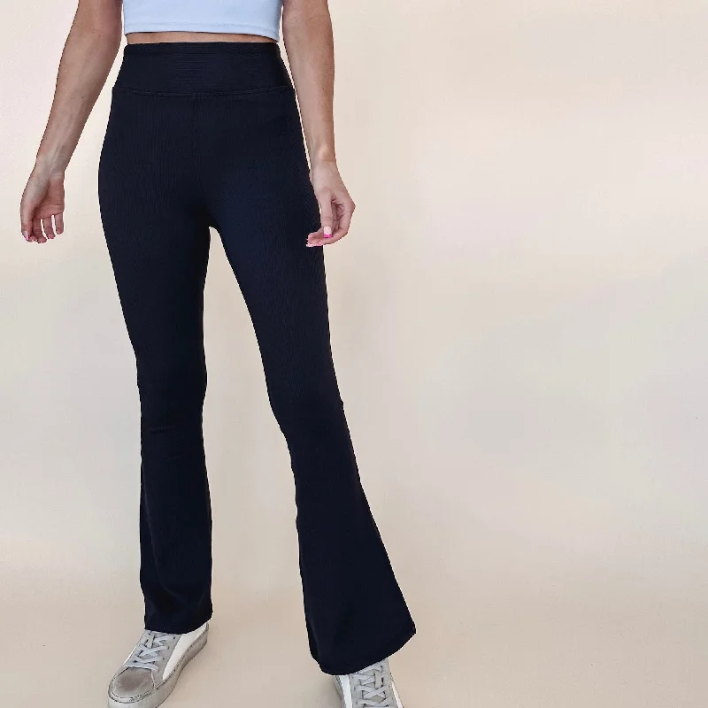 Ribbed Flare Leggings Edgy Women's Punk
