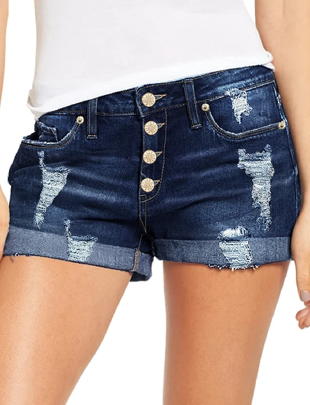 Women's High Waisted Rolled Hem Distressed Jeans Ripped Denim Shorts Elegant Women's 