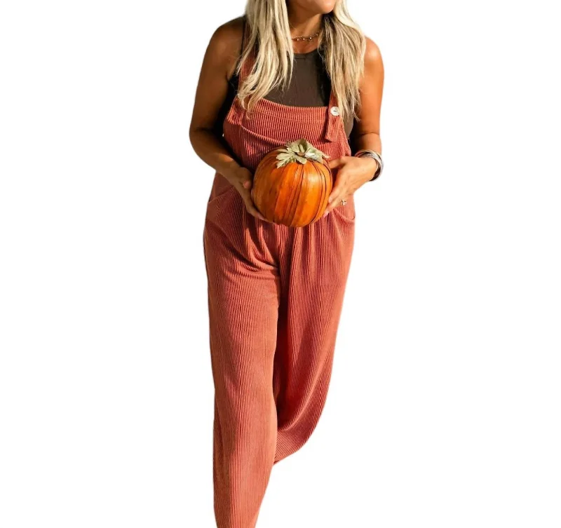 Karli Boho Overalls In Rust Bold Women's Animal Print