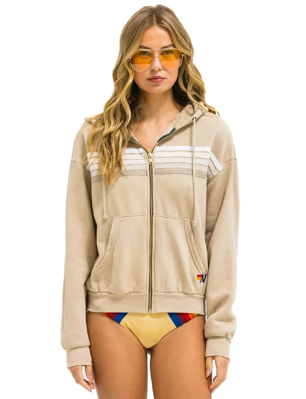 5 Stripe Relaxed Zip Hoodie, Sand/White Grey Bold Women's Animal Print