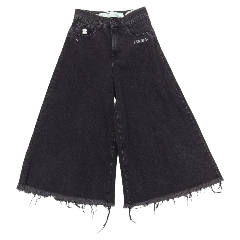 Off White C/O Virgil Abloh Denim Logo Pin Frayed Hem Wide Culotte Jeans Traditional Women's 