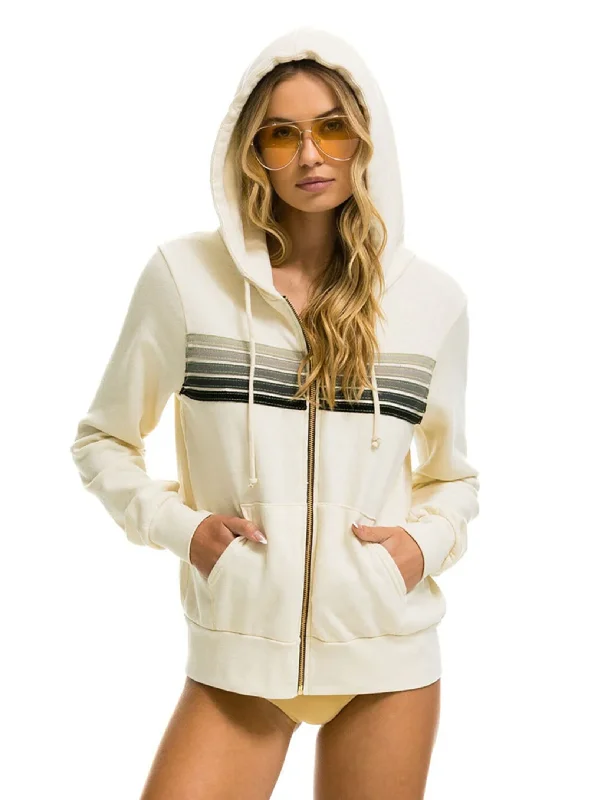 5 Stripe Relaxed Zip Hoodie, Vintage White/Grey Sporty Women's Tennis