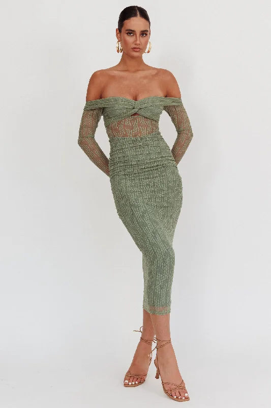 Oliana Off-Shoulder Mesh Maxi Dress Fern Laid - back Women's Vibe
