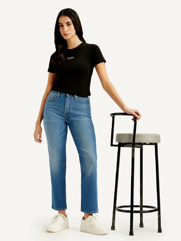 Women's Mid Rise Wedgie Straight Fit Blue Jeans Hip Women's Urban