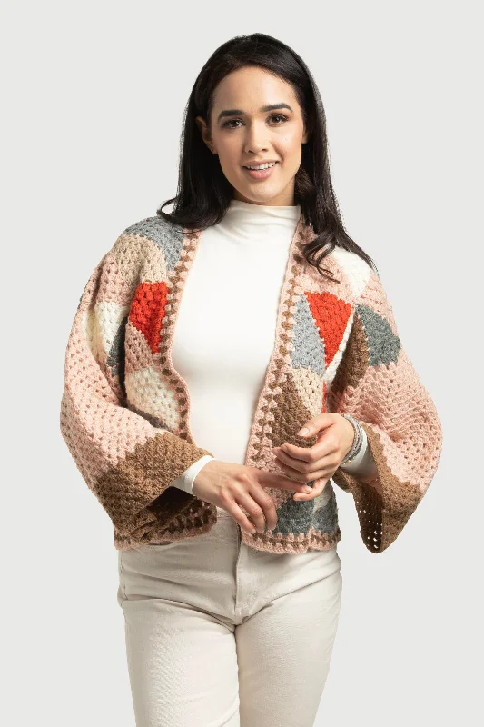 Hand-Crocheted Geometric Short Jacket