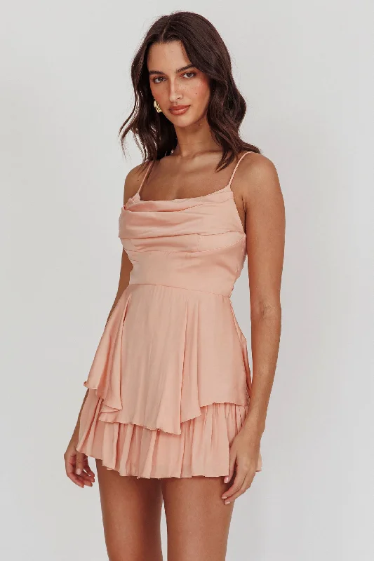Well Versed Cowl Neck Flounce Romper Peach Scandinavian