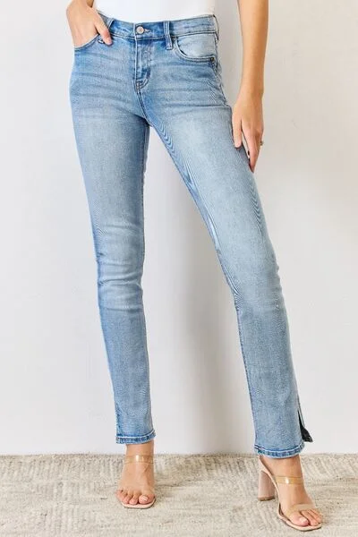 Kancan Full Size Mid Rise Y2K Slit Bootcut Jeans Dynamic Women's High - energy