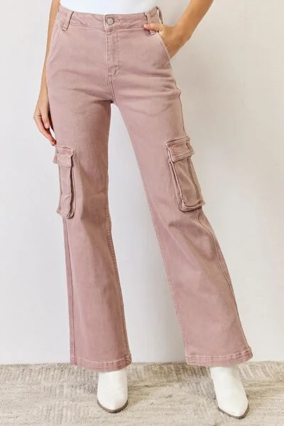 RISEN Full Size High Rise Cargo Wide Leg Jeans Street