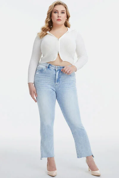BAYEAS Full Size High Waist Raw Hem Washed Straight Jeans Scandinavian