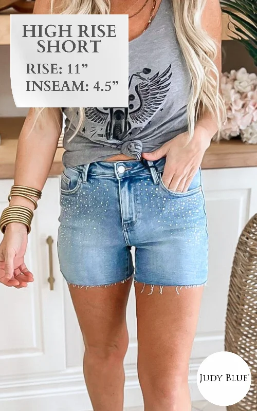 The Monica High Waist Rhinestone Embellishment Denim Shorts (REG/CURVY) | Judy Blue - Final Sale Classic Women's Pin - striped