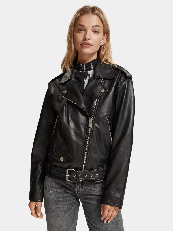 Oversized leather biker jacket Modern Women's Tech