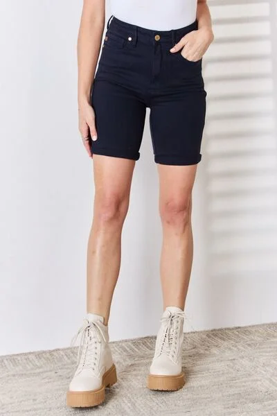 Judy Blue Full Size High Waist Tummy Control Bermuda Shorts Bohemian Women's Free