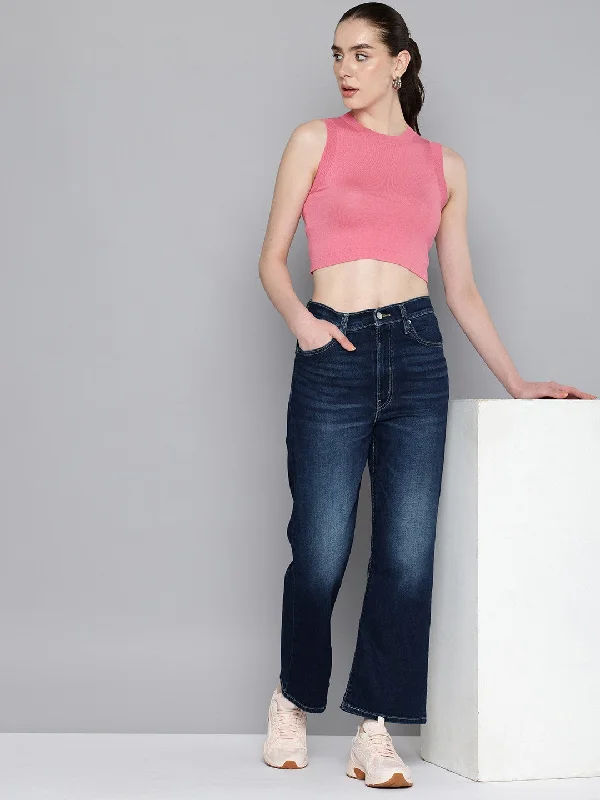 Women's High Rise Ribcage Crop Indigo Bootcut Jeans Modern Women's 