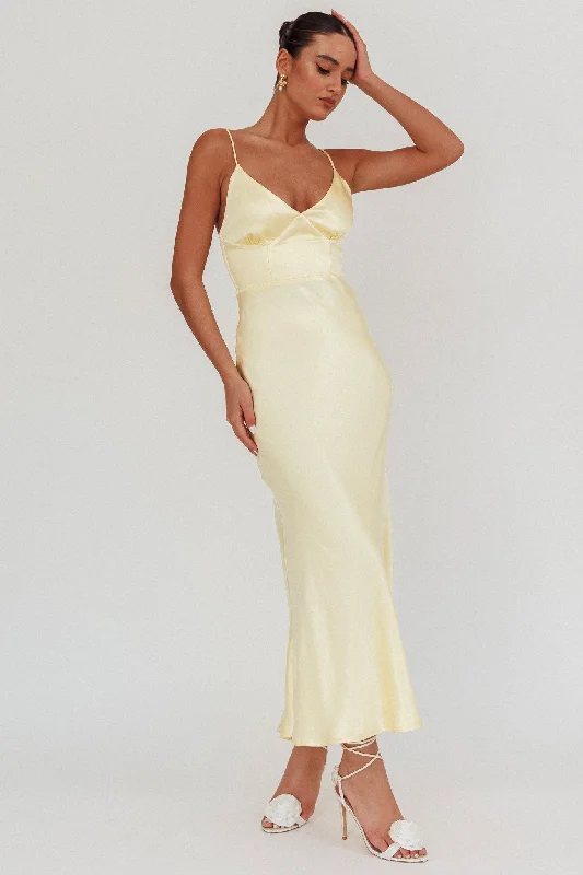 Hold Me Satin Backless Maxi Dress Lemon European