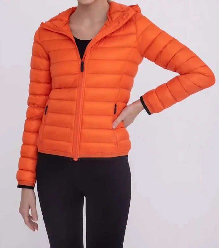 Padded Puffer Jacket With Hood In Orange