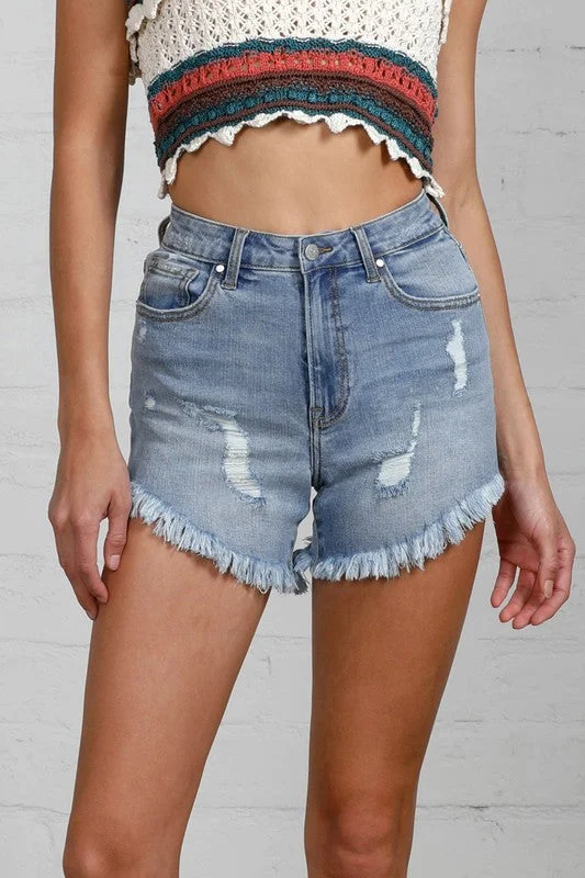 HIGH RISE DISTRESSED PREMIUM SHORTS Artistic Women's Hand - painted