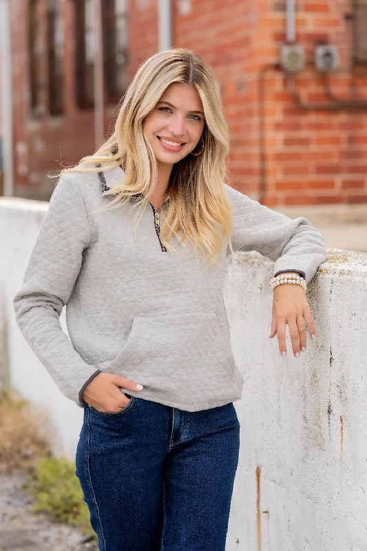 Quilted Quarter Zip Pullover Earthy Women's Hemp - based