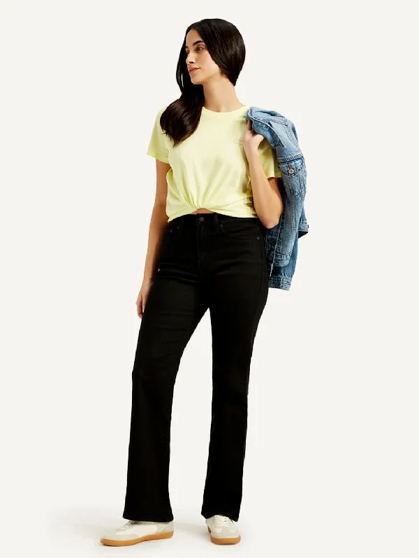 Women's Mid Rise Wedgie Black Bootcut Jeans Vacation
