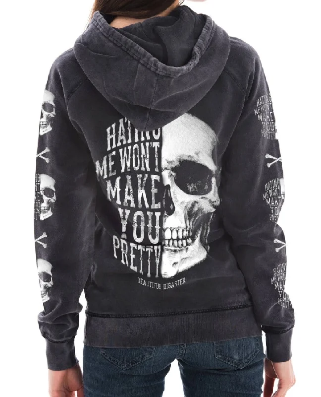 Hating Me Skull Mineral Wash Pullover Hoodie