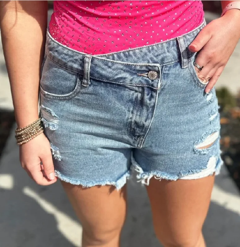 Denim Crossover Shorts Sophisticated Women's 