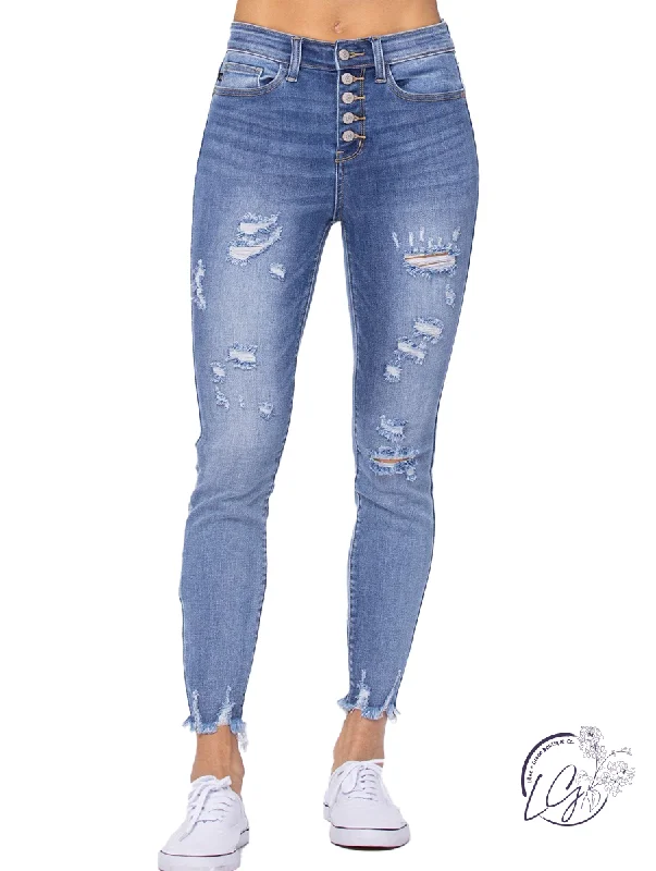 Mona High-Rise Distressed Button Fly Skinny by Judy Blue Cozy Women's Winter
