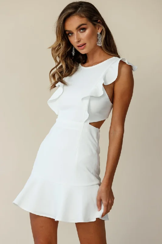 Jackie Wide Ruffle Hem Pinafore Dress White Trendy Women's 