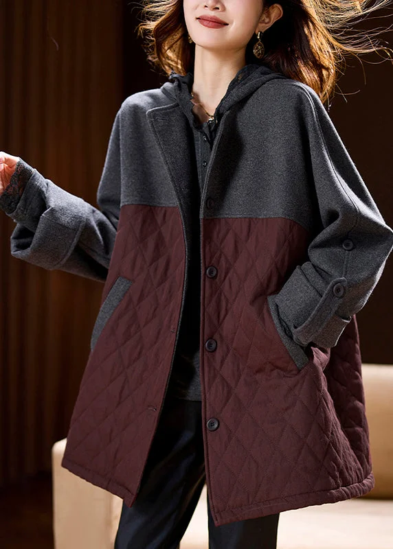 Plus Size Colorblock Pockets Patchwork Hooded Coats Spring Luxurious Women's High -  end