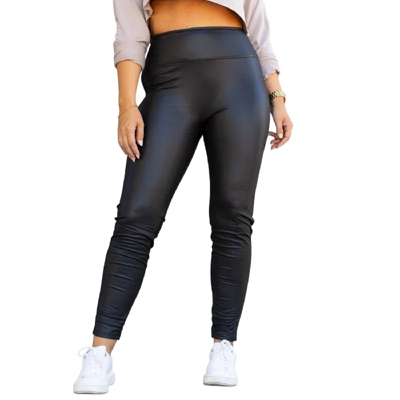 The Farrah High-Waisted Faux Leather Leggings In Black Business