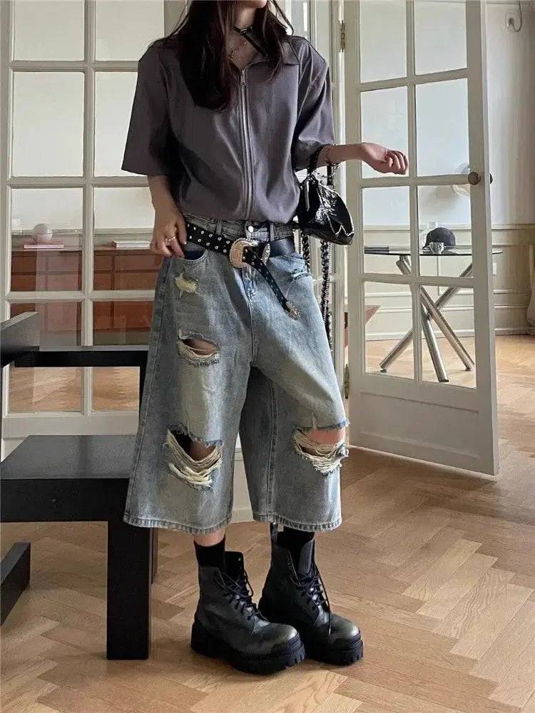 Ripped Jean Shorts Confident Women's High - fashion