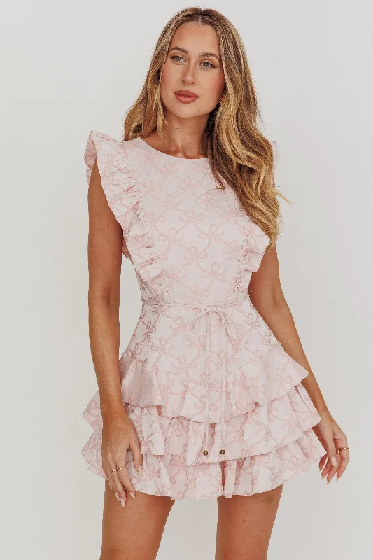 Weekend Muse Sleeveless Layered Frill Romper Pink Sporty Women's Tennis