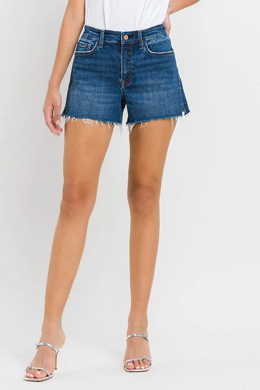 High Rise Slit Raw Hem A-Line Shorts Laid - back Women's Vibe