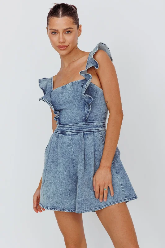 Nola Flared Ruffle Romper Denim Scandinavian