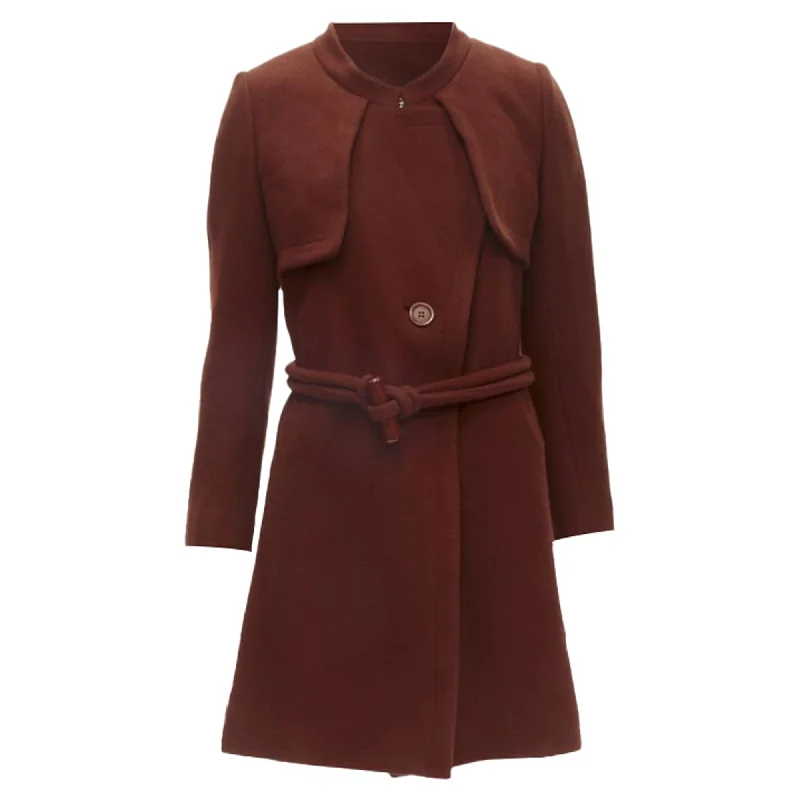 Chloe brick wool toggle belt long coat Geometric