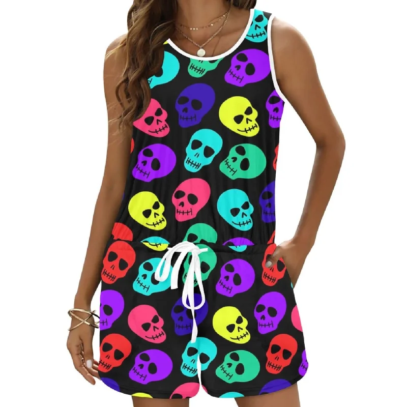 Women's Bright Skulls Tie Waist Romper Scandinavian