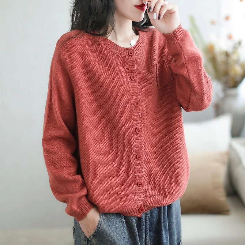 Women Minimalist Casual Cotton Knitted Cardigan