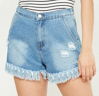 Denim Fringe Shorts - #600-604 Sleek Women's 