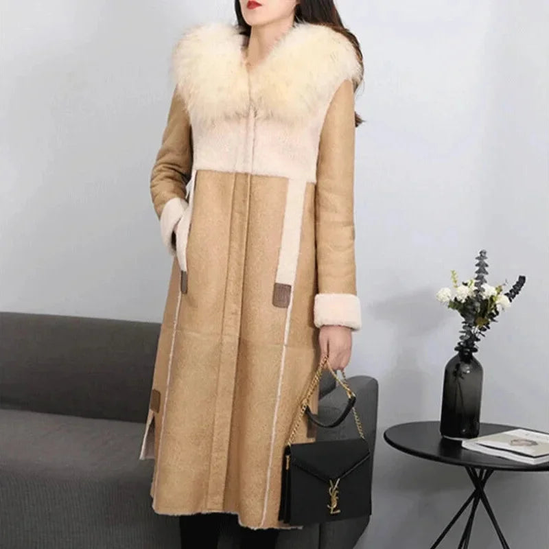 Women's Luxury Genuine Leather Raccoon Fur Hooded Double-Faced Fur Coat Luxurious Women's High -  end