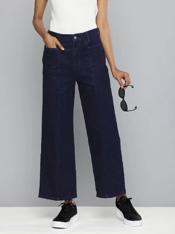 Women's High Rise Navy Wide Leg Jeans Trendy Women's 