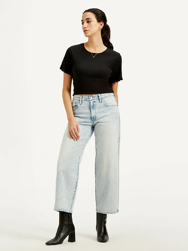 Women's Mid Rise Baggy Dad Light-Blue Jeans Athletic Women's High - 