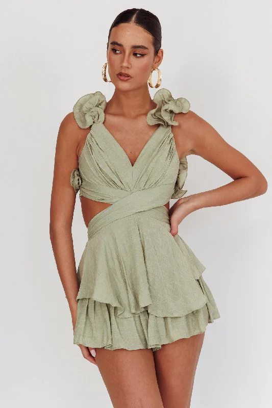 Madara Lace-Up Back Romper Sage Minimalist Women's Casual