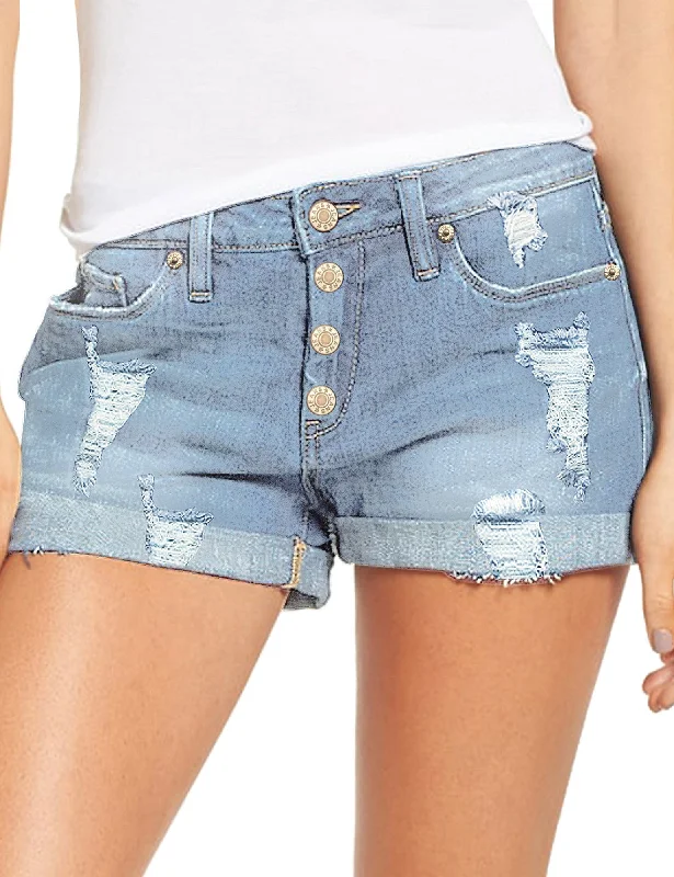 Women's High Waisted Rolled Hem Distressed Jeans Ripped Denim Shorts Dapper Women's 1920S