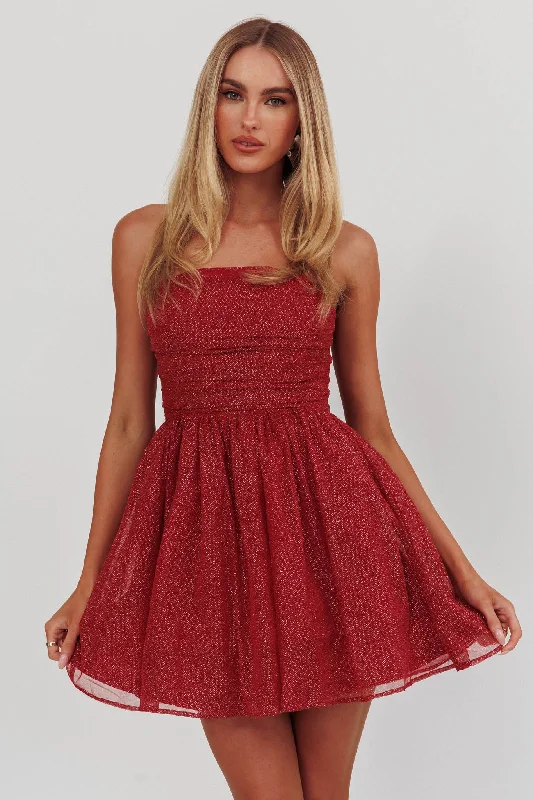 Guilty Pleasure Strapless Glitter Mini Dress Red Cozy Women's Sherpa - lined