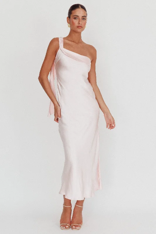 Carmel One-Shoulder Sash Maxi Dress Blush Country