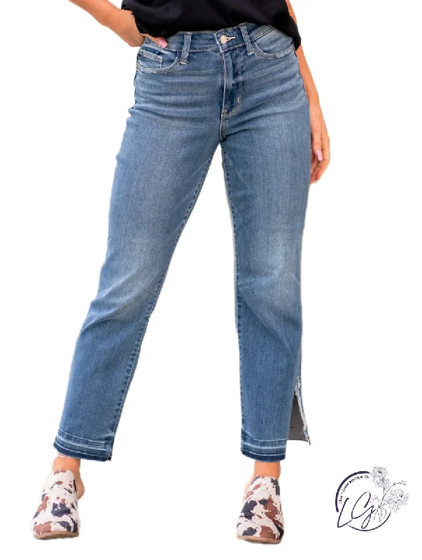 Tracey Fray Slit Release  Straight Leg By Judy Blue Refined Women's Classic 