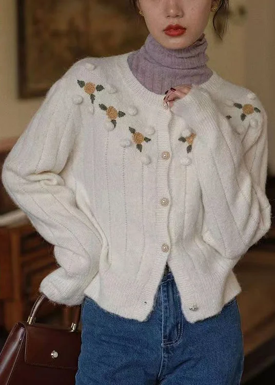 Bohemian Beige Embroidered Button Patchwork Knit Coats Fall Athletic Women's 