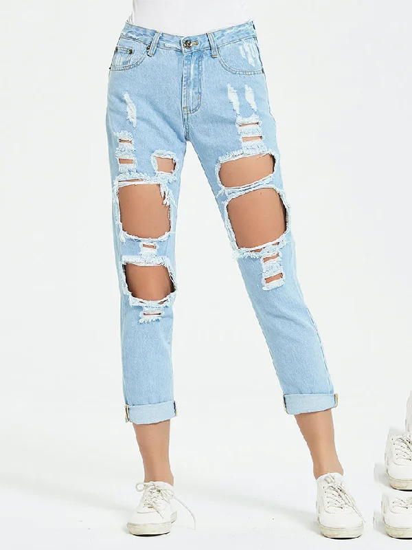 Buttoned Distressed Cropped Jeans