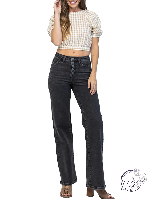 Nellie High-Rise Button Fly Trouser by Judy Blue Refined Women's Velvet
