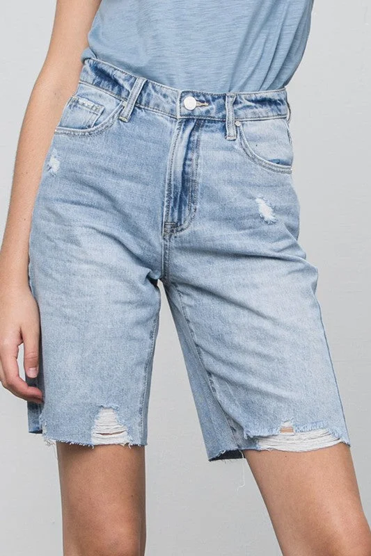 High Rise Denim Bermuda Shorts Gym