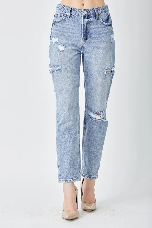 RISEN Distressed Slim Cropped Jeans