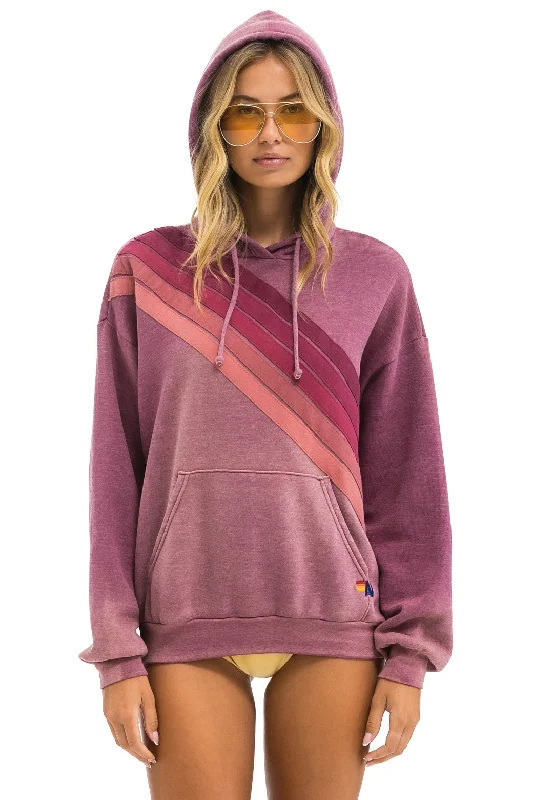 CROSS STRIPE RELAXED PULLOVER HOODIE - FADED BERRY